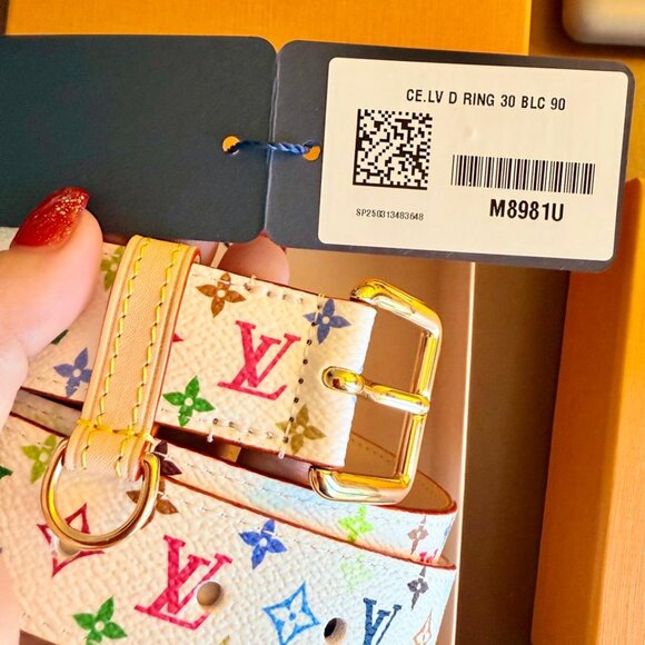 Louis Vuitton x Murakami White Multicolor Logo D-Ring Belt 90 2025 LTD RARE NEW - Picture 16 of 16